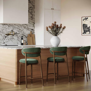 Zinea Forest Green Performance Textured Velvet Counter Stool