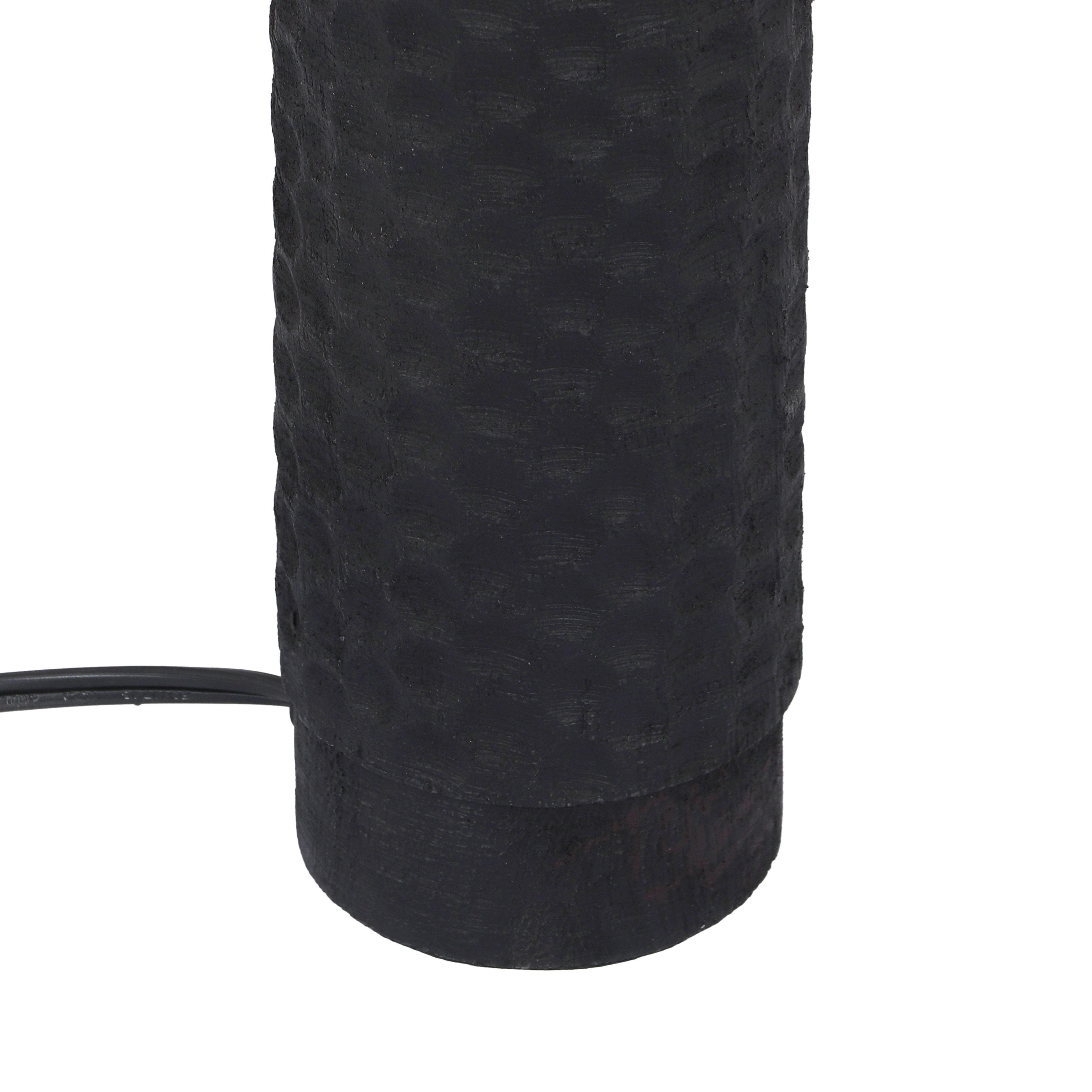 Grava Cream Boucle & Black Hand Carved Wood Table Lamp