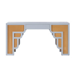 Suzie Pastel Blue & Rattan Executive Desk - UK