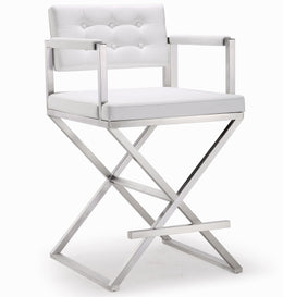Director White Performance Vegan Leather and Stainless Steel Counter Stool