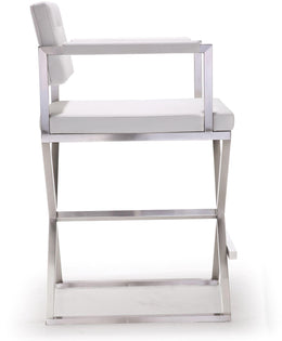 Director White Performance Vegan Leather and Stainless Steel Counter Stool