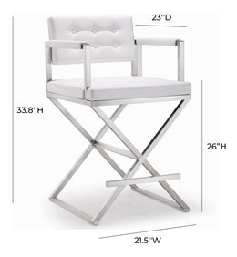 Director White Performance Vegan Leather and Stainless Steel Counter Stool