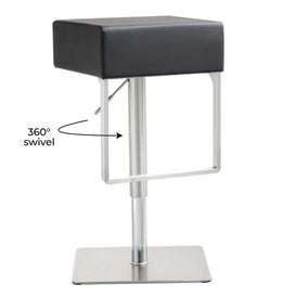 Seville Black Performance Vegan Leather and Stainless Steel Adjustable Barstool