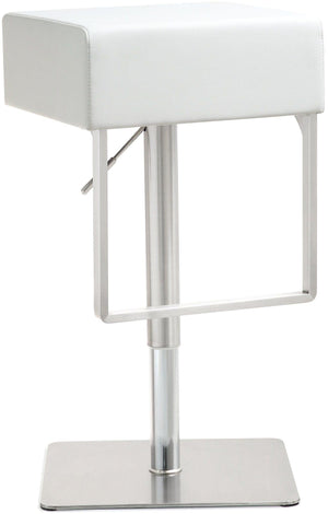 Seville White Performance Vegan Leather and Stainless Steel Adjustable Barstool