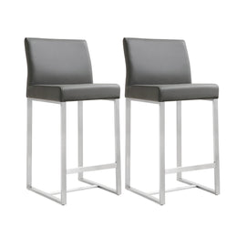 Denmark Grey Performance Vegan Leather and Stainless Steel Counter Stool - Set of 2