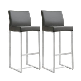 Denmark Grey Performance Vegan Leather and Stainless Steel Barstool - Set of 2