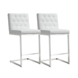 Helsinki White Performance Vegan Leather and Stainless Steel Counter Stool - Set of 2