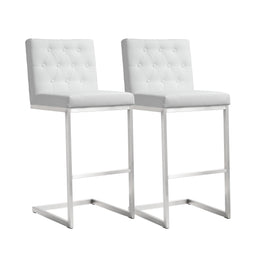 Helsinki White Performance Vegan Leather and Stainless Steel Barstool - Set of 2