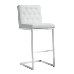 Helsinki White Performance Vegan Leather and Stainless Steel Barstool - Set of 2