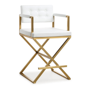 Director White Performance Vegan Leather and Gold Steel Counter Stool