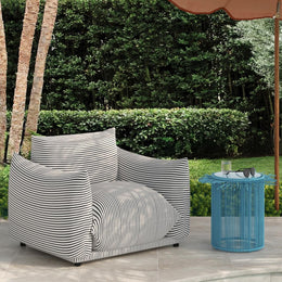 Saint Tropez Pearl and Black Striped Stuffed Outdoor Armchair - UK