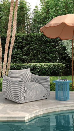 Saint Tropez Pearl and Black Striped Stuffed Outdoor Armchair - UK
