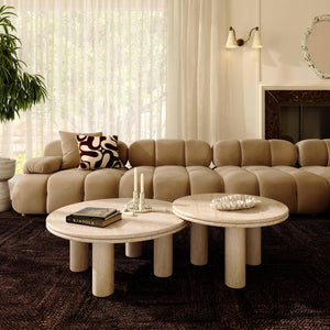 Amora Faux Travertine Indoor/Outdoor 32" Round Accent Table