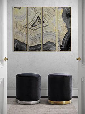 Opal Black Velvet Ottoman -Gold Base - UK