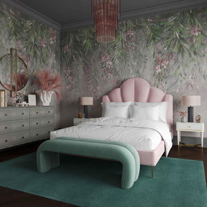 Leigh Green Velvet Channeled Bench - UK