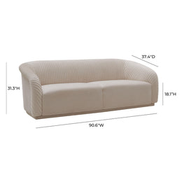 Yara Pleated Beige Velvet Sofa