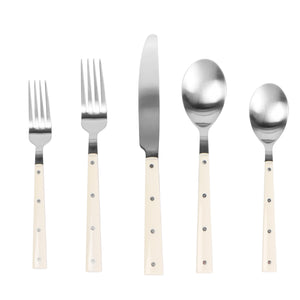 Soline Cream and Stainless Steel Flatware - Set of 5 Pieces - Service for 1