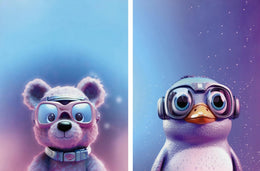 Cute Animals On Blue Tones (Set 2) Curated Canvas