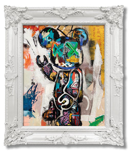 Grafitti Bear In White Frame Curated Canvas