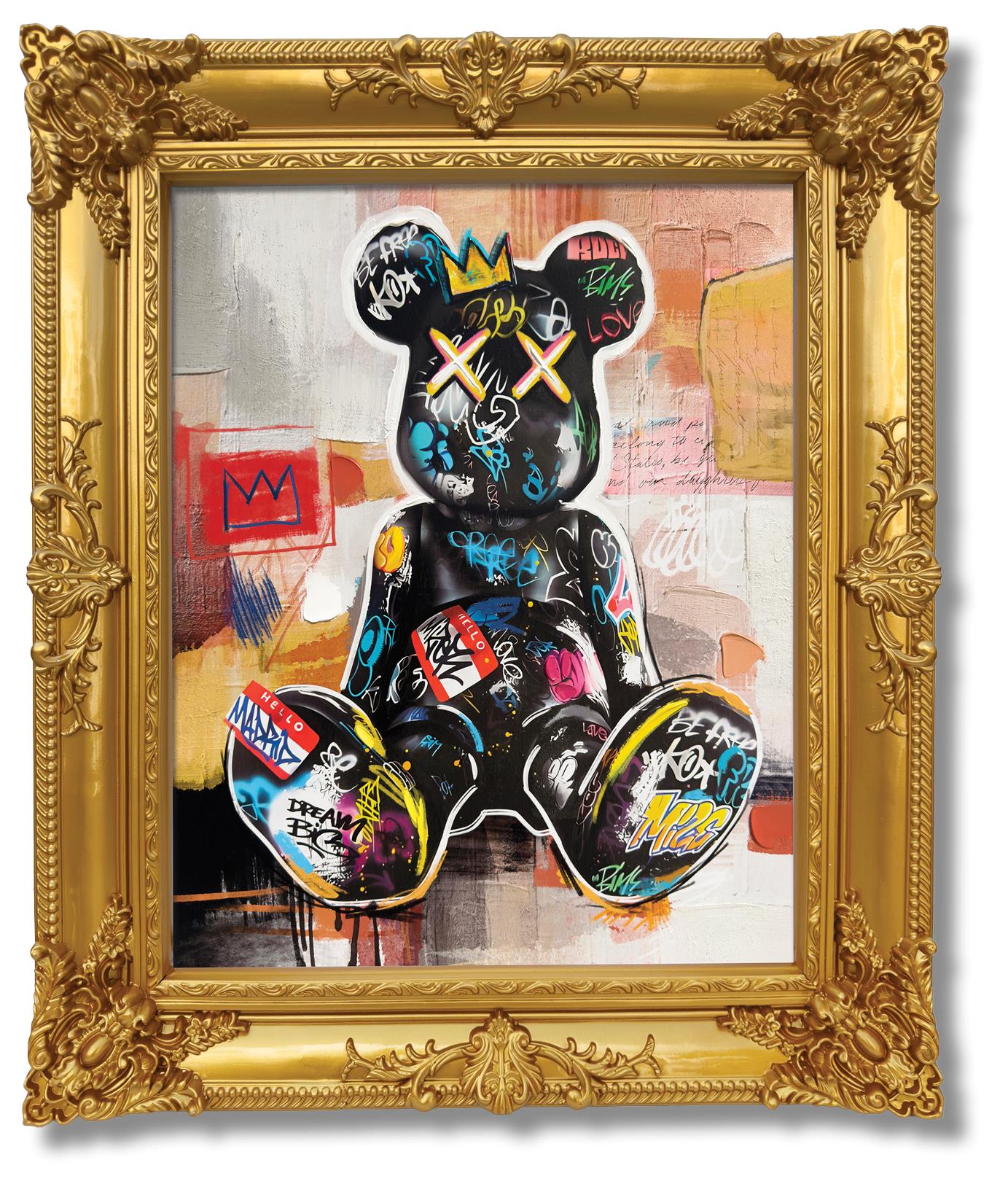 Grafitti Bear In Gold Frame Curated Canvas