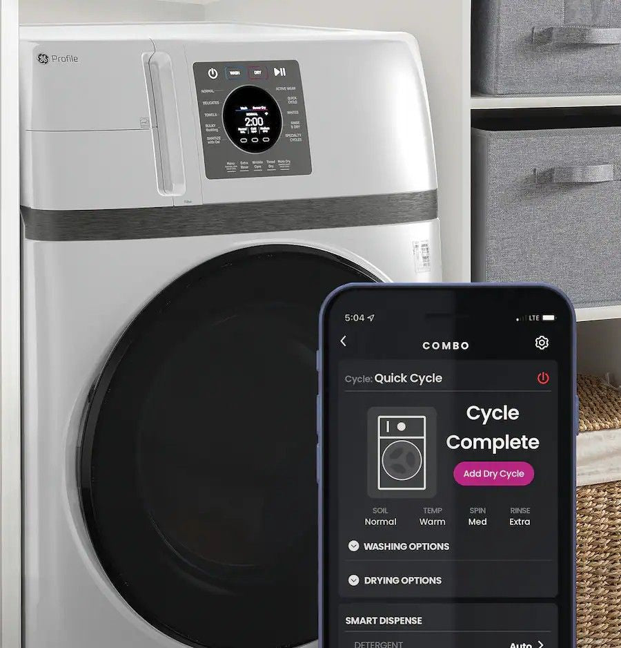 GE Profile - UltraFast 4.6 Cu. Ft. High-Efficiency Smart Front Load Washer and Electric Dryer Combo with Steam and Ventless Heat Pump - White