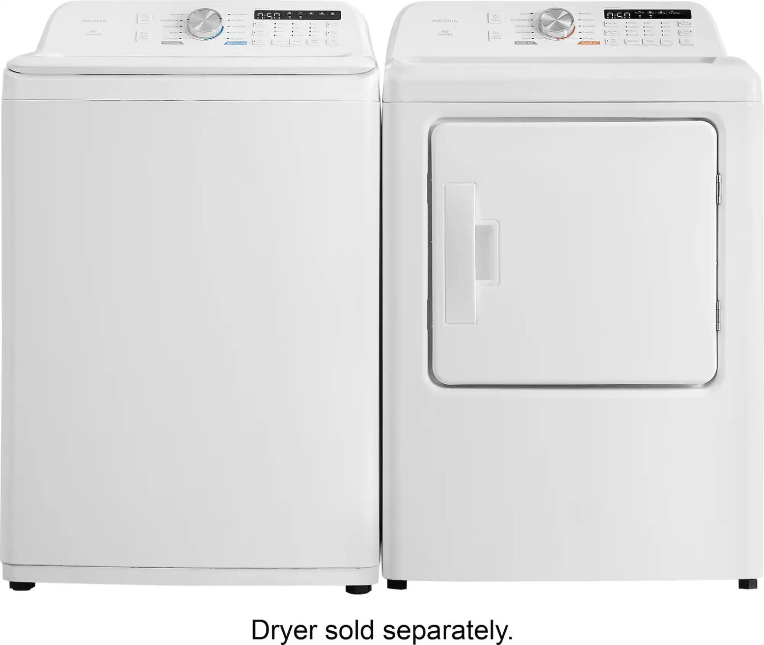 Package - Insignia™ - 4.1 Cu. Ft. Top Load Washer with ColdMotion Technology and 7 Cu. Ft. Electric Dryer with Sensor Dry - White