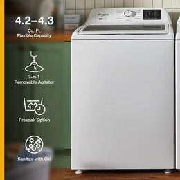 Package - Whirlpool - 4.3 Cu. Ft. High-Eficiency Top Load Washer with 2-in-1 Removable Agitator and Soft Close Glass Lid and 7.0 Cu. Ft. Electric Dryer with Adaptive Dry and Top Venting - White