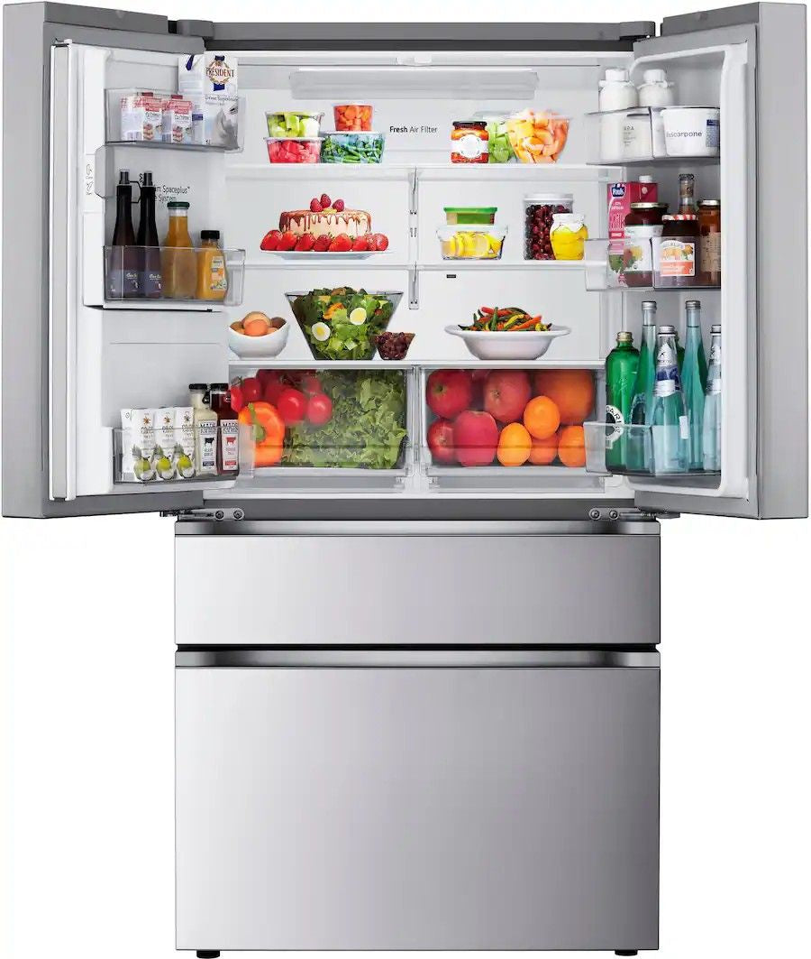LG - 36-in Wide Standard-Depth MAX 28.6 Cu. Ft. 4-Door French Door Refrigerator Smart Refrigerator with Full Convert Drawer - PrintProof Stainless Steel Look