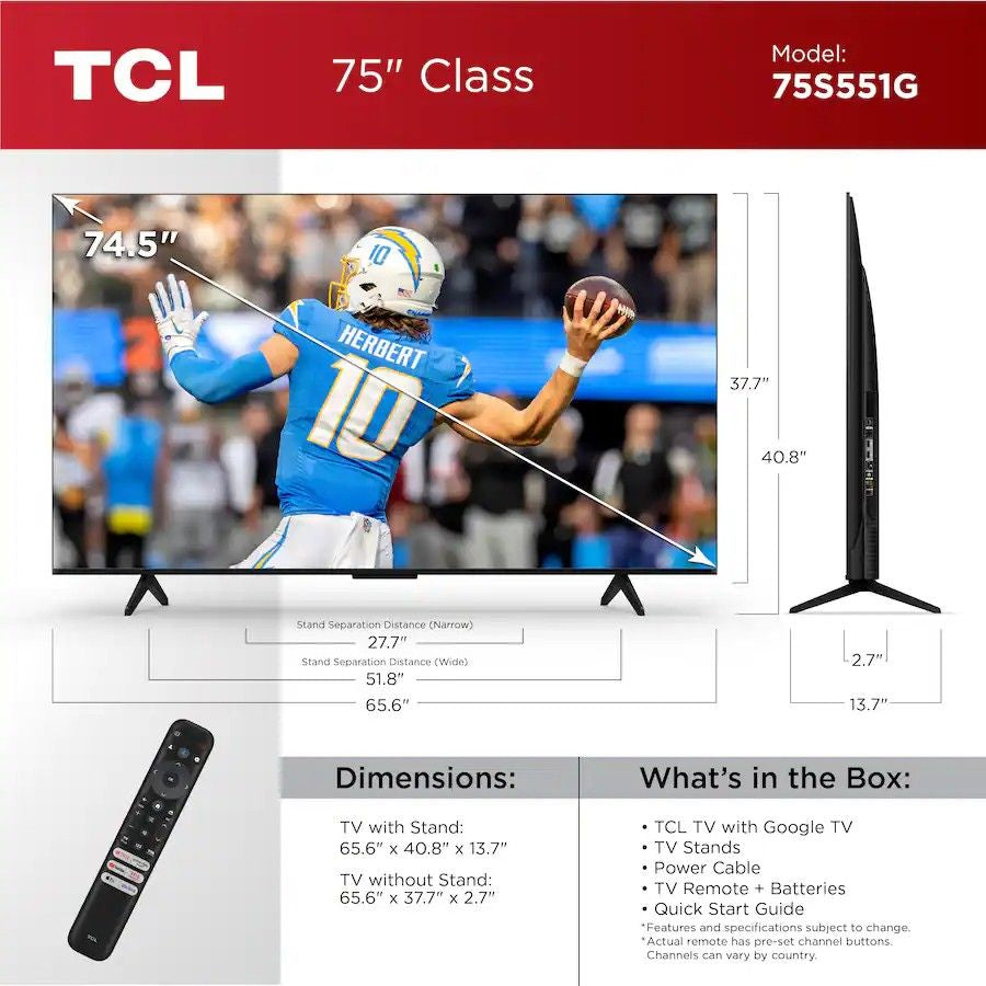 TCL - 75" Class S5-Series 4K UHD LED Smart Google TV (2024)