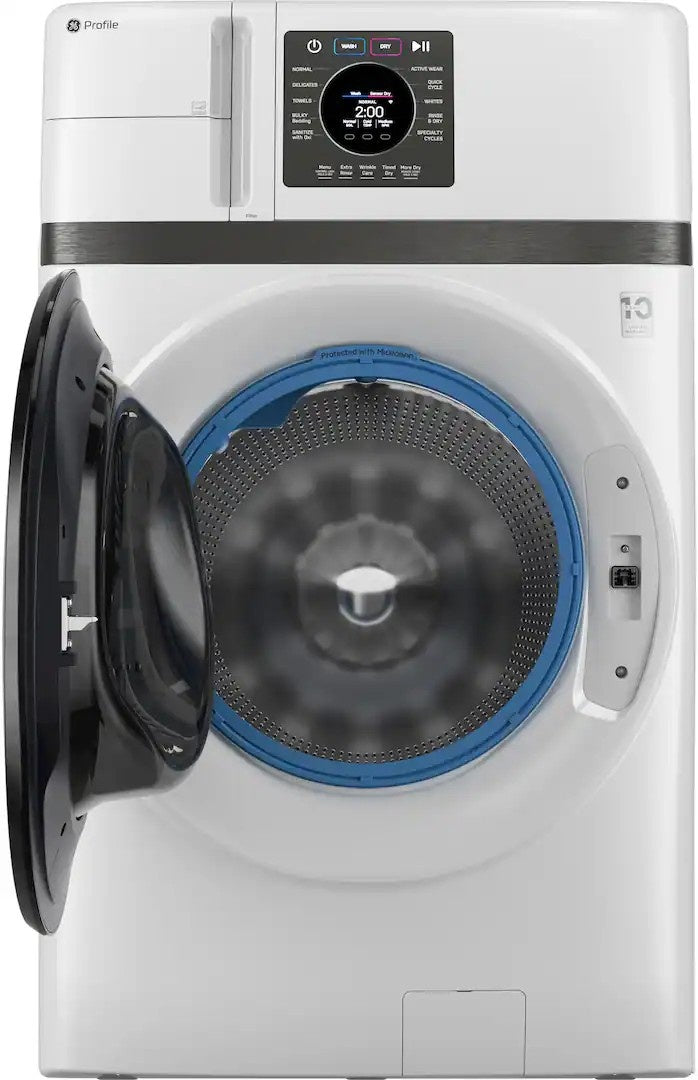 GE Profile - UltraFast 4.6 Cu. Ft. High-Efficiency Smart Front Load Washer and Electric Dryer Combo with Steam and Ventless Heat Pump - White