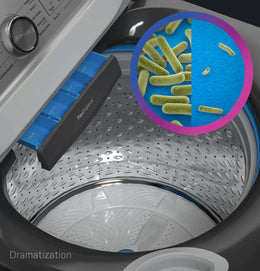 Package - GE Profile - 5.0 Cu. Ft. High Efficiency Smart Top Load Washer with Smarter Wash Technology, Easier Reach & Microban Technology and 7.4 Cu. Ft. Smart Electric Dryer with Sanitize Cycle and Sensor Dry - Diamond Gray