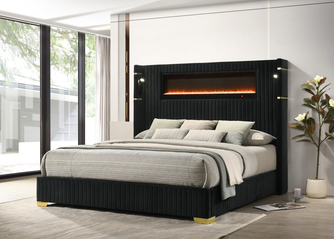 Romance2 Black Platform Bed | Free TV