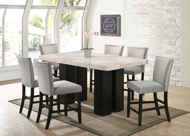 Finley Grey - (GENUINE MARBLE) Counter Height Table & 6 Chairs