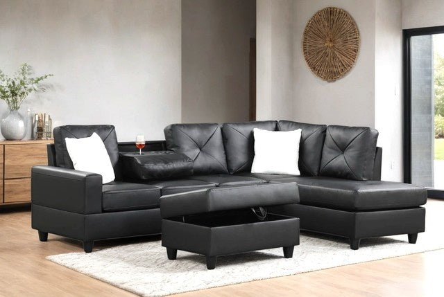 Rocket Black PU Reversible Sectional