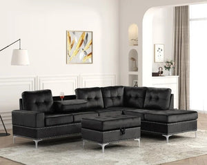 Anserra Black Reversible Sectional with Ottoman Set