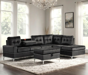 Anserra Black Reversible Sectional with Ottoman Set