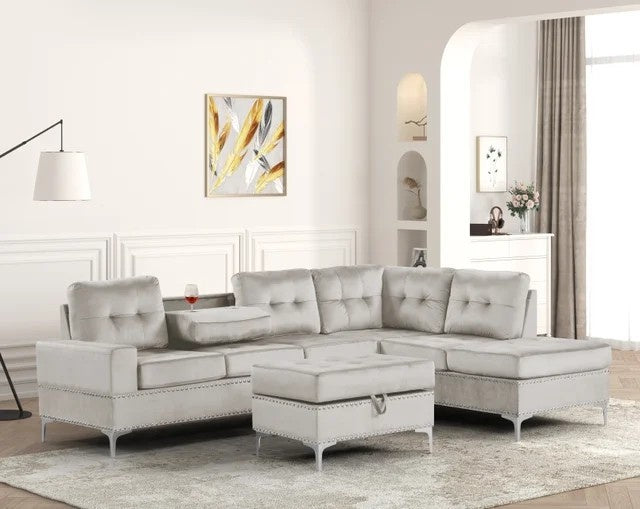 Anserra Gray Reversible Sectional with Ottoman Set