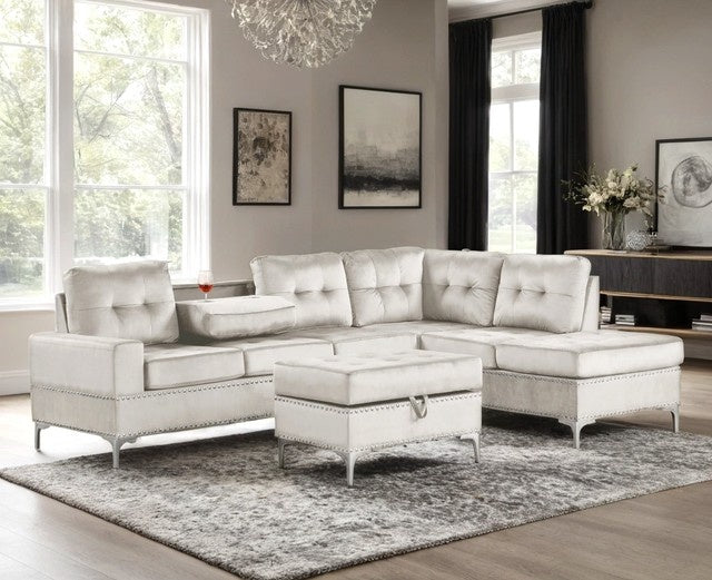 Anserra Gray Reversible Sectional with Ottoman Set