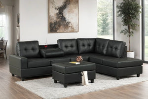 Heights Reversible Sectional with Ottoman Set (Black)
