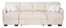 Sahara Beige - Double Storage Chaise Sectional w/ Drop Down Cupholders