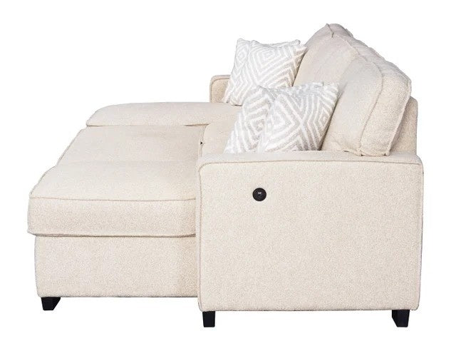 Sahara Beige - Double Storage Chaise Sectional w/ Drop Down Cupholders