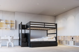BB52 FULL/FULL Bunk Bed w/Twin Trundle + Staircase Storage