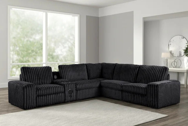 Amelia Onyx Power Reclining Sectional (w/ Bluetooth Speakers)
