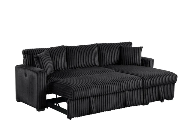 Aria Black Sectional With Pull-Out Bed & Storage Chaise