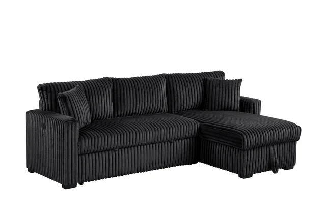 Aria Black Sectional With Pull-Out Bed & Storage Chaise
