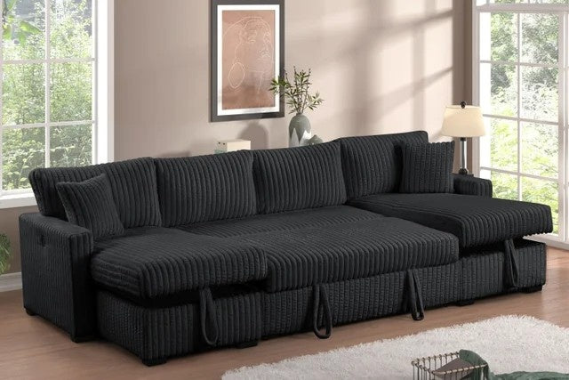 July Black Double Storage Chaise Sectional (w/ Pull Out Bed) **NEW ARRIVAL**