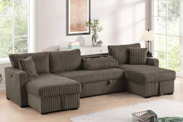 July Mocha Double Storage Chaise Sectional (w/ Pull Out Bed) **NEW ARRIVAL**