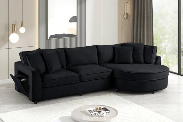 Elva Black Sectional (w/ Reversible Chaise) **NEW ARRIVAL**