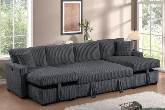 July Charcoal Double Storage Chaise Sectional (w/ Pull Out Bed) **NEW ARRIVAL**
