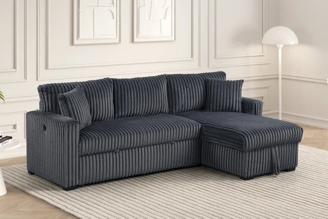 Aria Charcoal Sectional With Pull-Out Bed & Storage Chaise **NEW ARRIVAL**